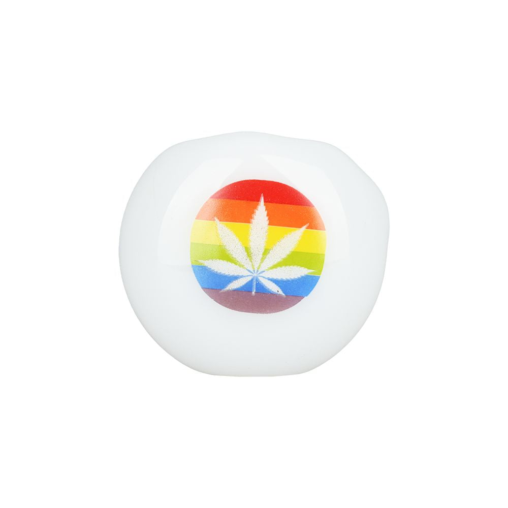 The High Culture Pride Rainbow Hemp Leaf Glow Glass Spoon Pipe - 4.75"
