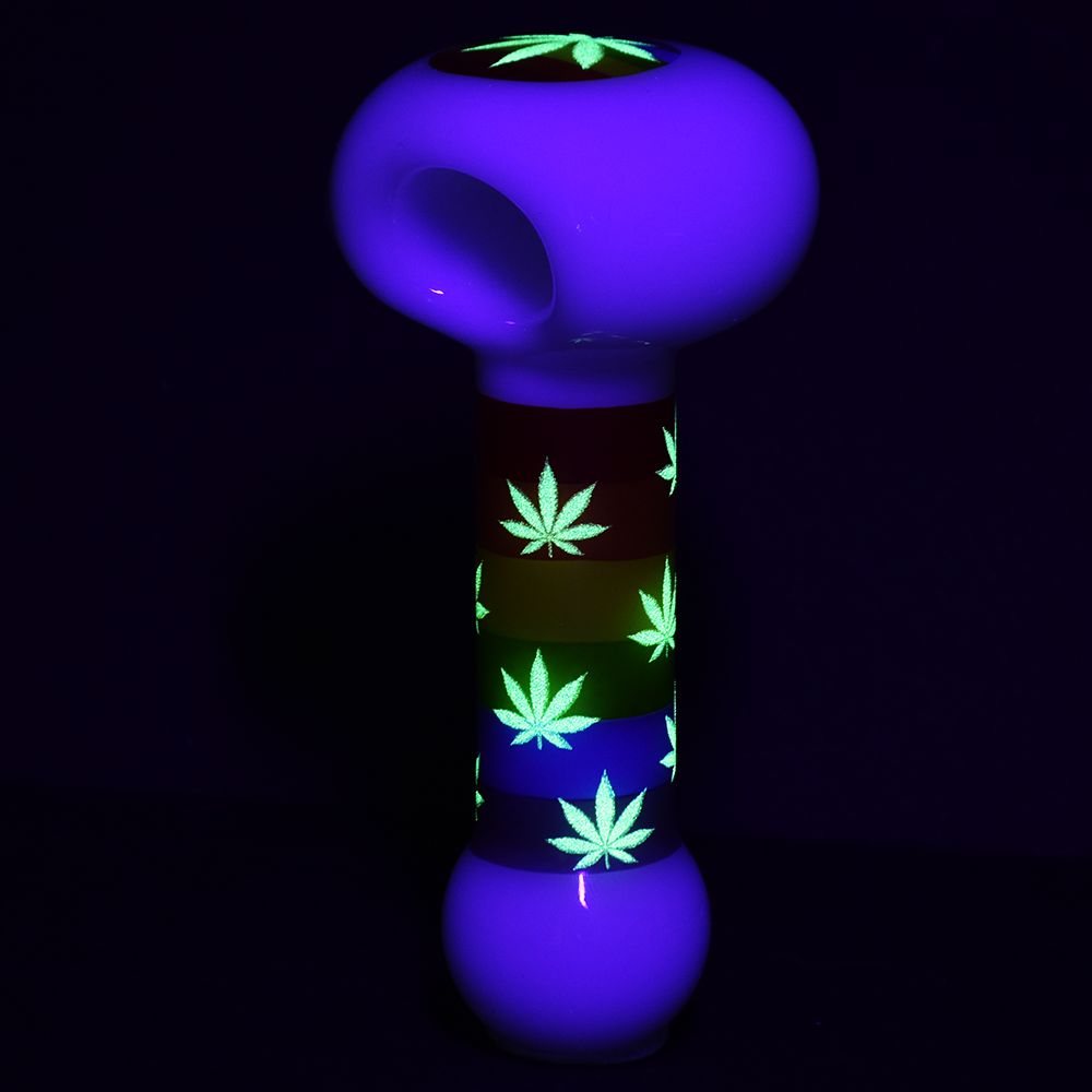 The High Culture Pride Rainbow Hemp Leaf Glow Glass Spoon Pipe - 4.75"