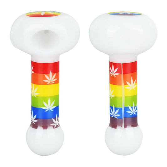 The High Culture Pride Rainbow Hemp Leaf Glow Glass Spoon Pipe - 4.75"