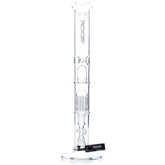 RooR Tech 18" 10 Arm Tree Perc Stemless Straight Waterpipe - WT/BK Logo