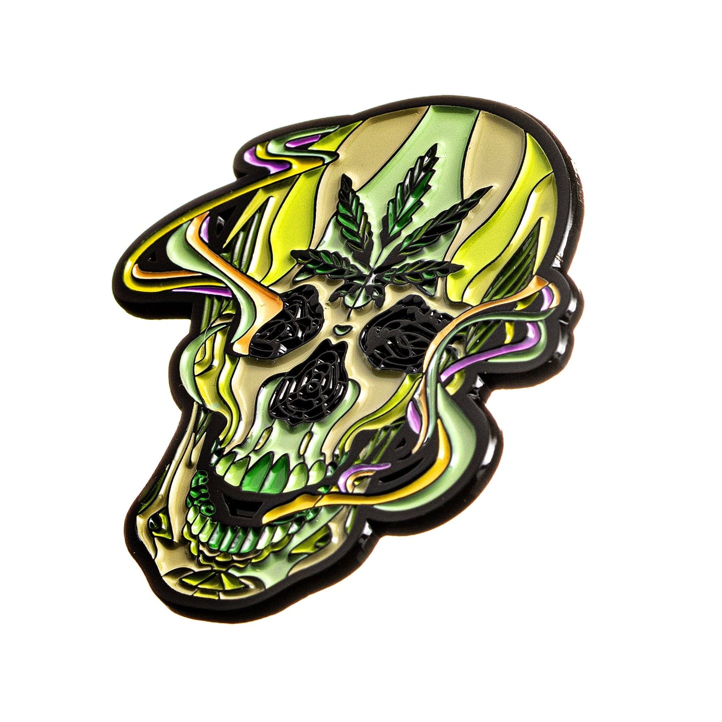 Rollin Budz White Smoking Skull Enamel Pin