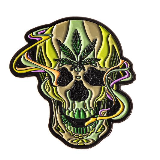 Rollin Budz White Smoking Skull Enamel Pin