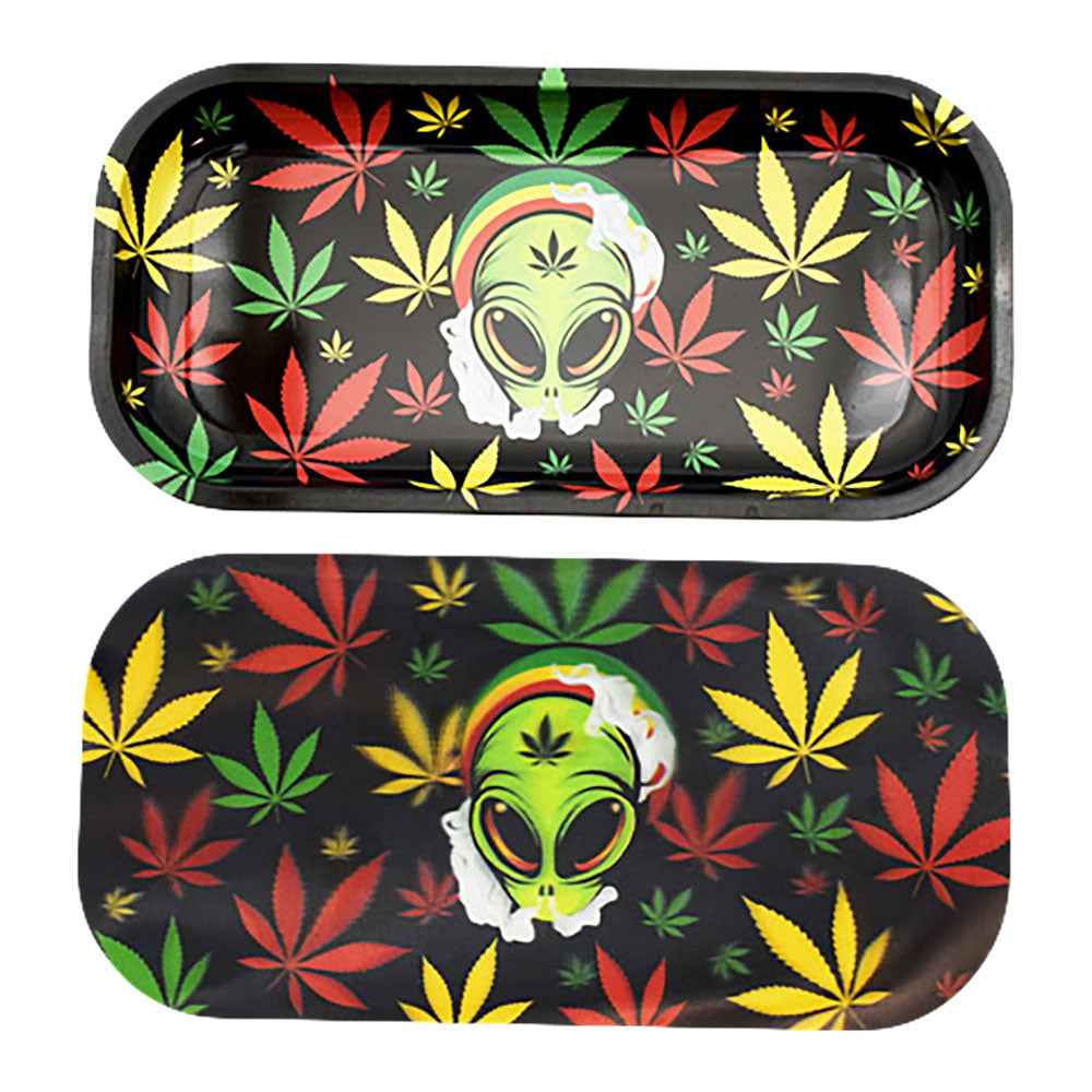 Rasta Alien Rolling Tray w/ 3D Magnetic Cover - 8.25"x4"